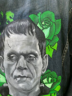 Hand Painted Frankenstein Moinster Denim Jean Jacket OOAK It's Alive! - image2